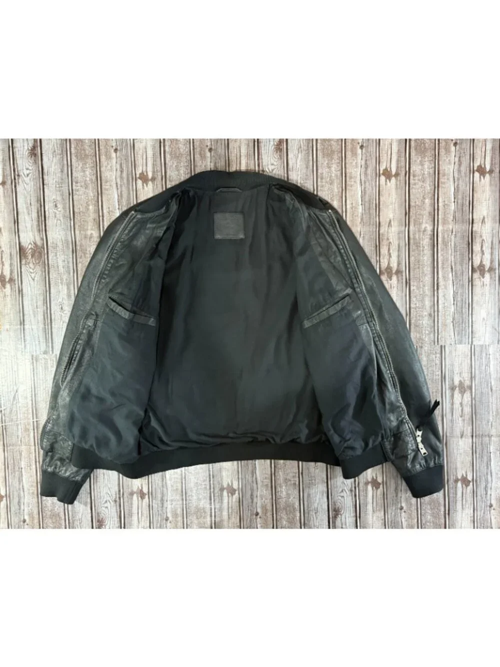 All Saints kino Sheep leather Bomber jacket size L color Black
